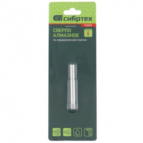 Сверло по стеклу и керамической плитке Сибртех, 6 х 55 мм, цилиндрический хвостовик   картинка